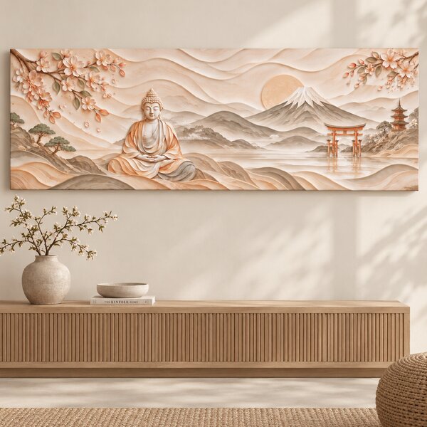 Obraz na plátně - Buddha Japonské slunce FeelHappy.cz Rozměr (Šířka/Výška): 60 x 20 cm