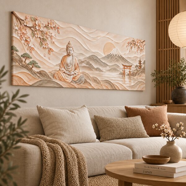 Obraz na plátně - Buddha Japonské slunce FeelHappy.cz Rozměr (Šířka/Výška): 60 x 20 cm