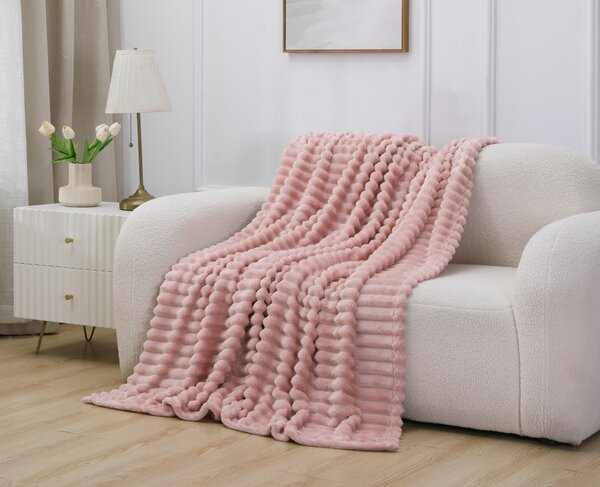 KONDELA Plyšová pruhovaná deka, růžová, 150x200, ORVIN