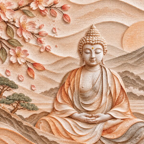 Obraz na plátně - Buddha Japonské slunce FeelHappy.cz Rozměr (Šířka/Výška): 60 x 20 cm