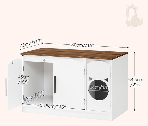 VASAGLE Kočičí toaleta Mae 80 cm bílá/ořech