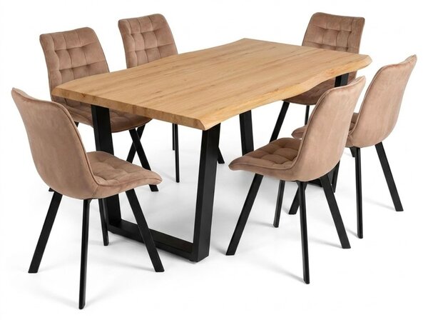 Vikio Jídelní set pro 6 osob 160x90 cm dub noha U béžová židle VJS156-6BE-S