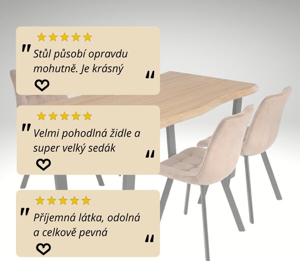 Vikio Jídelní set pro 4 osoby 160x90 cm dub noha U béžová židle VJS156-4BE-S