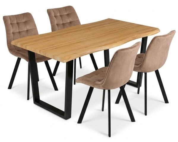 Vikio Jídelní set pro 4 osoby 160x90 cm dub noha U béžová židle VJS156-4BE-S
