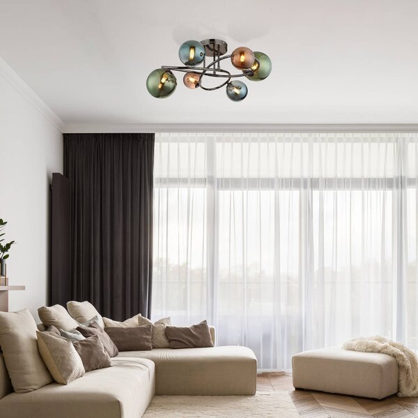 Globo Stropní světlo Riha, Ø 65 cm, barevné, sklo/kov, Vícebarevná, Obývací pokoj / jídelna, Sklo