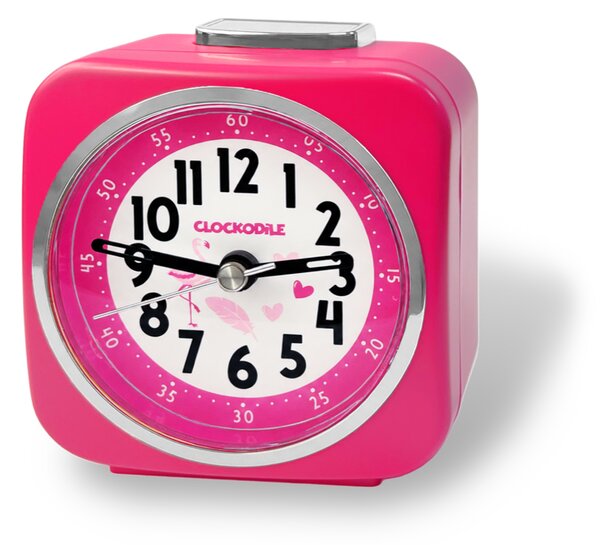 CLOCKODILE Růžový dětský budík PLAMEŇÁK SE SRDÍČKY