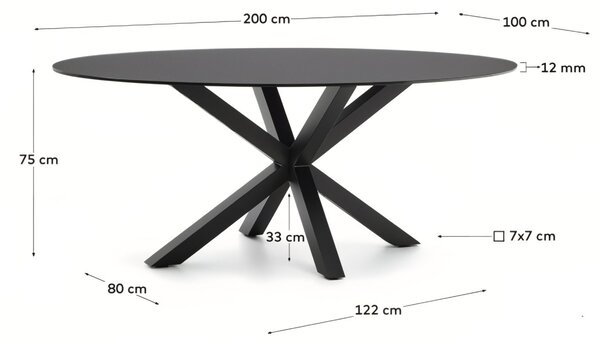 Černý skleněný jídelní stůl Kave Home Argo 200 x 100 cm