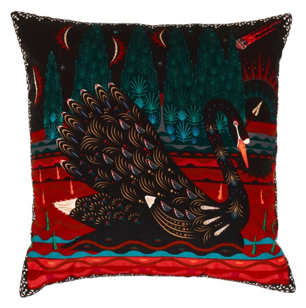 Sametový povlak na polštář Black Swan 60x60, černo-zelený