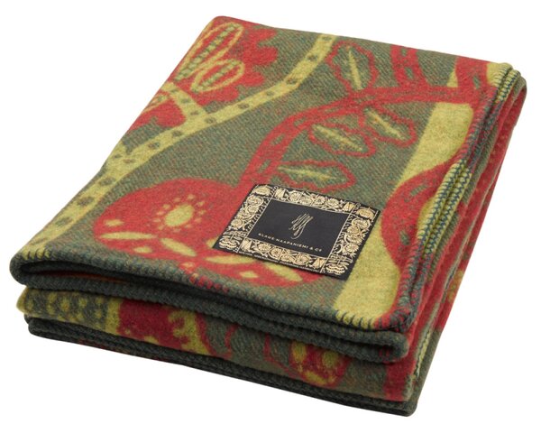 Vlněná deka Bees Green 130x170, zeleno-červená