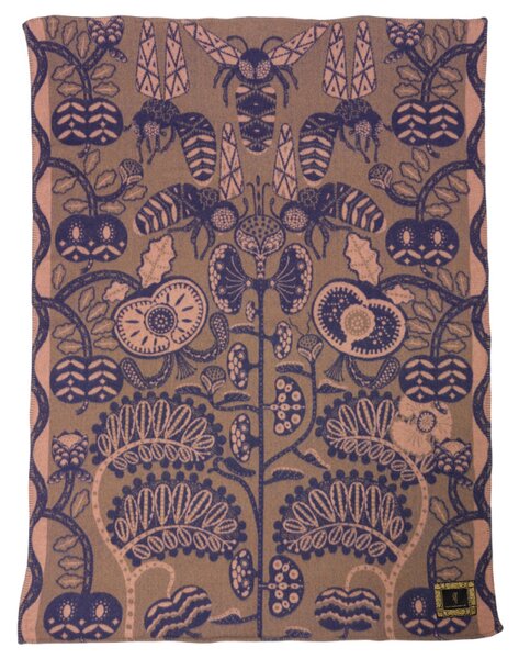 Vlněná deka Bees Peach 130x170, hnědo-modrá