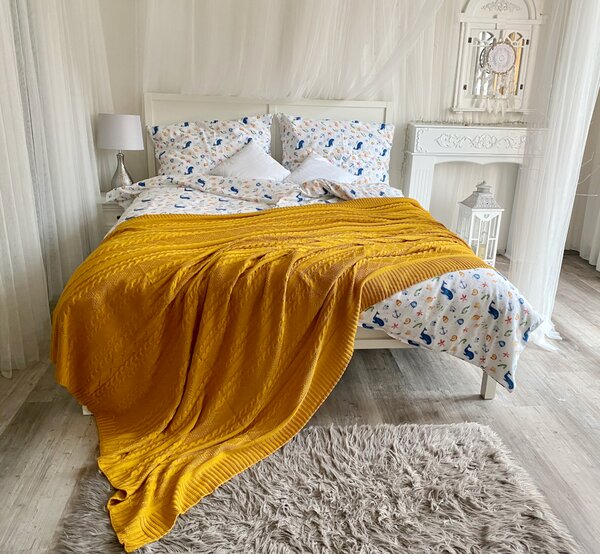 Pletená multifunkční deka-přehoz na postel-cíhlová, 220x240 cm -