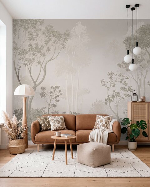 Fototapety Světlý mlhavý les v jemných neutrálních tónech, Fototapety příroda, w05700v1 : uwalls.cz