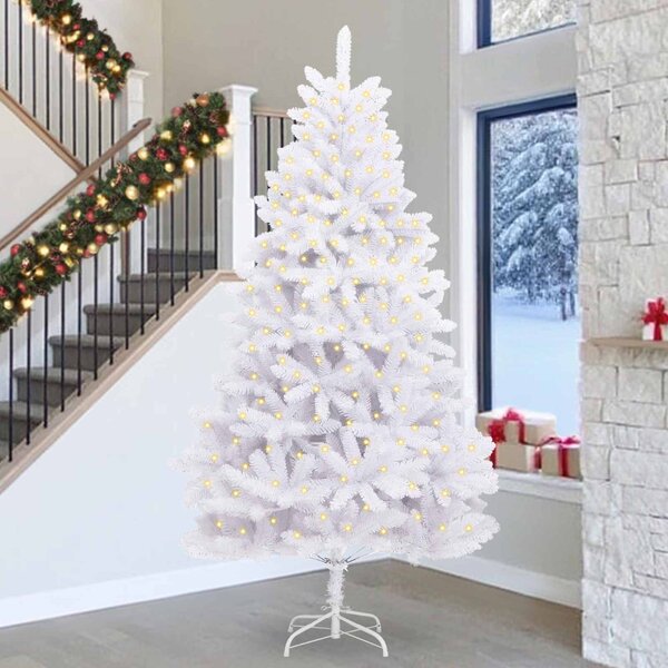 Umělý vánoční stromeček 300 LED PVC a ocel Bílá 3210119