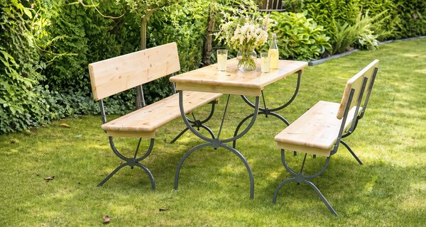 Pivní set DE LUX II 180x60cm - masiv borovice - stůl + lavice s opěrkou