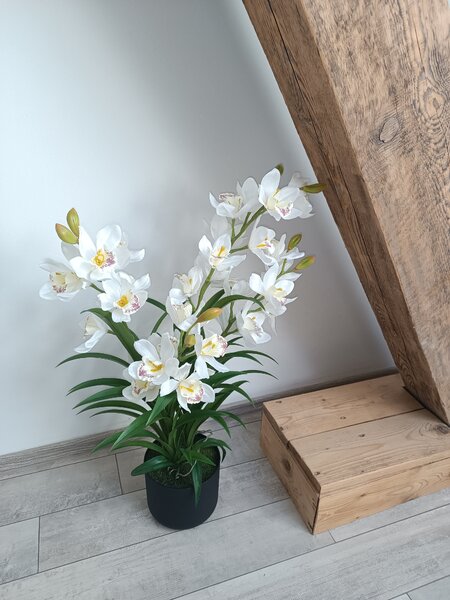 Umělá květina Orchidea v květináči 85 cm, bílá LA726