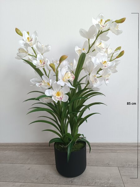 Umělá květina Orchidea v květináči 85 cm, bílá LA726