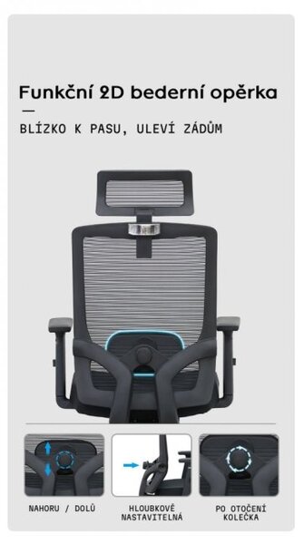 Kancelářská ergonomická židle Neoseat GRANDINI — černá, nosnost 150 kg