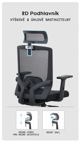 Kancelářská ergonomická židle Neoseat GRANDINI — černá, nosnost 150 kg