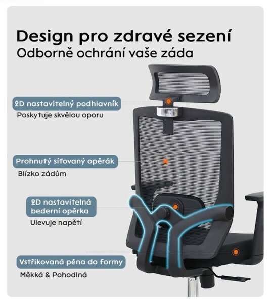 Kancelářská ergonomická židle Neoseat GRANDINI — černá, nosnost 150 kg