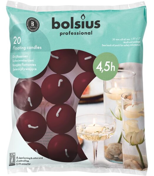 Bolsius Plovoucí 20ks Velvet Red bordó svíčky