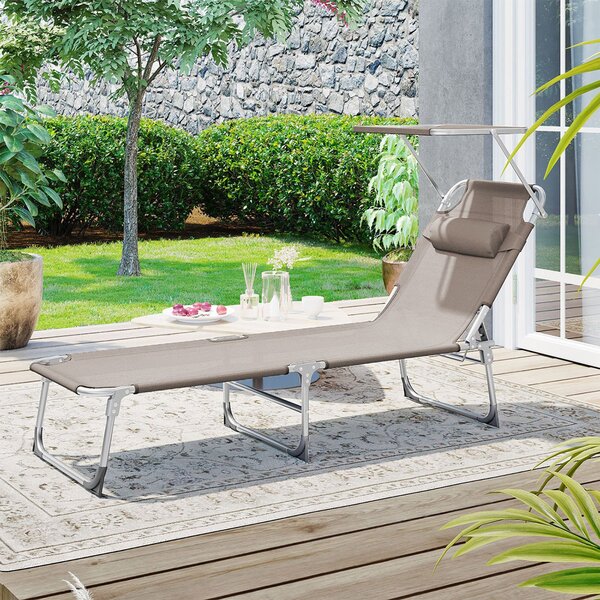 Zahradní lehátko LAGUNA s nastavitelnou clonou, 193x53x29cm, hnědošedá (taupe) SongmicsHome
