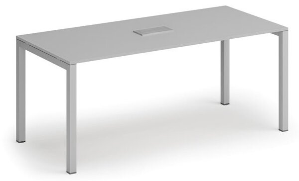 Jednací stůl PRIMO SQUARE, 180x80 cm, šedá + stolní zásuvka TYP VI, stříbrná