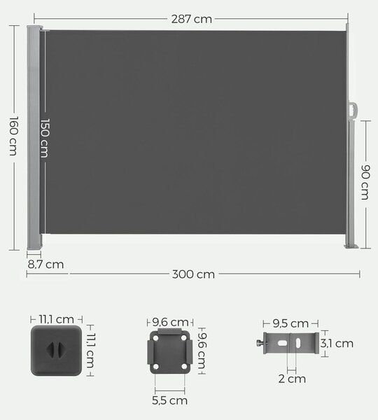 Boční markýza HORIZON na terasu, 160x300cm, šedá SongmicsHome