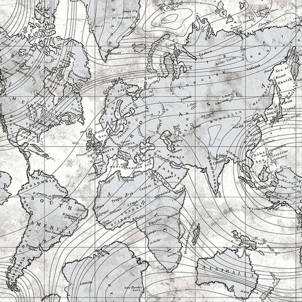 Šedo-stříbrná vliesová tapeta s mapou Světa, 16656, Friends & Coffee, Cristiana Masi by Parato