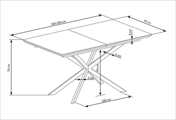Rozkládací jídelní stůl 160-200 cm Delma (mramor bílý + černá + šedá) (pro 6 8 osob)