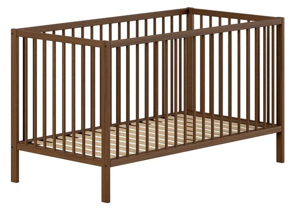 Hnědá postýlka z bukového dřeva s odnímatelným bokem/s nastavitelnou výškou 70x140 cm Dino – Vipack