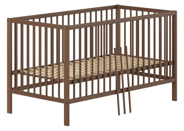 Hnědá postýlka z bukového dřeva s odnímatelným bokem/s nastavitelnou výškou 70x140 cm Dino – Vipack