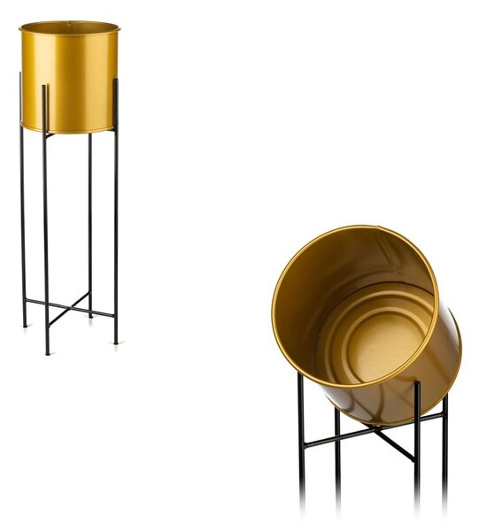 KOVOVÝ KVĚTINÁČ SE STOJÁNEM GLAMOUR 75X24 CM ZLATÁ/ČERNÁ