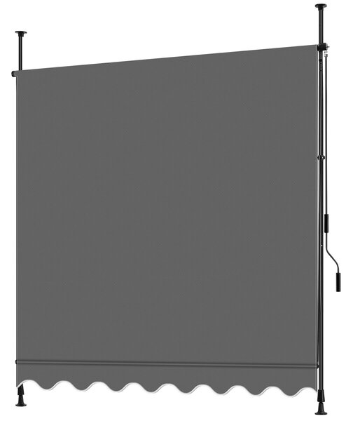 Tectake Upínací markýza s ruční klikou, výškově nastavitelná - 200 x 180 cm, černá/šedá