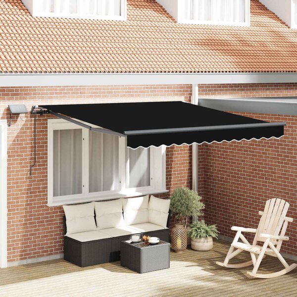 Stahovací markýza Černá 350 x 250 cm Látka a hliník 3330326