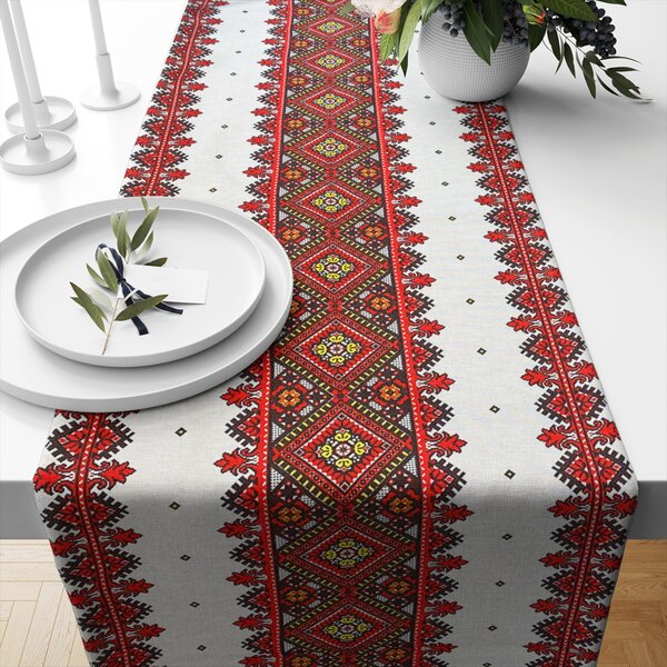 Ervi bavlněný běhoun na stůl - tradyční výšivka Karpat print - Erviplas