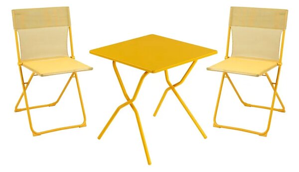 Sada BALCONY II – skládací stůl 64×70 cm + 2 ultra kompaktní židle | ColorBlock žlutá Miel