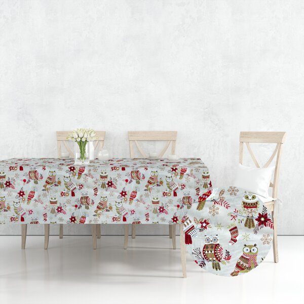 Ervi bavlněný ubrus na stůl obdélníkový/čtvercový - Vánoční vzor- sovičky - Erviplas