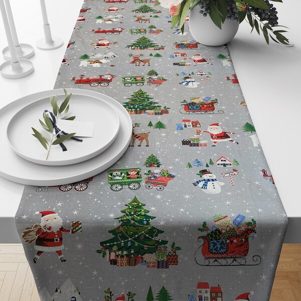 Ervi bavlněný běhoun na stůl - Vánoční vzor šedý - Erviplas