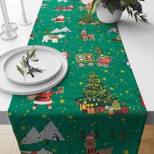 Ervi bavlněný běhoun na stůl - Vánoční vzor zelený - Erviplas