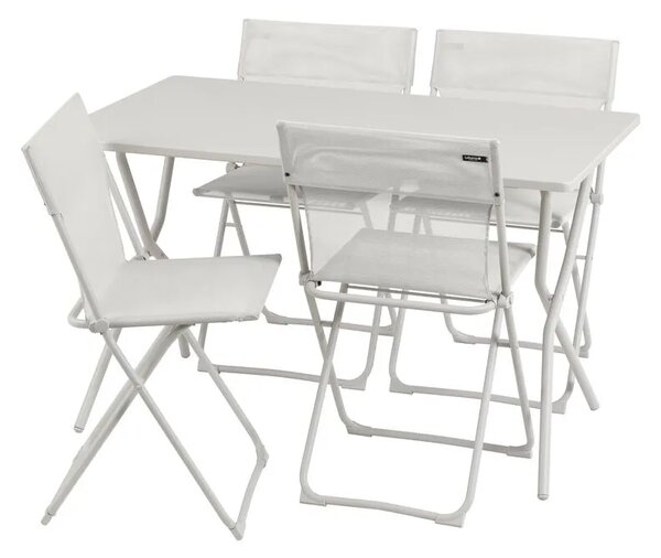 Sada BALCONY II – skládací stůl 120×70 cm + 4 ultra kompaktní židle | ColorBlock béžová Seigle
