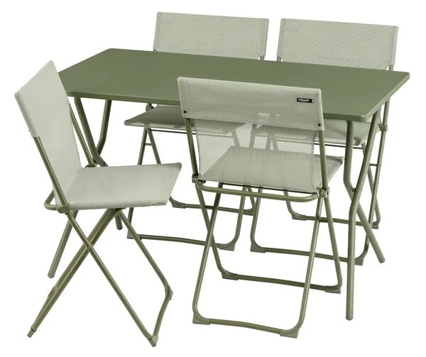Sada BALCONY II – skládací stůl 120×70 cm + 4 ultra kompaktní židle | ColorBlock zelená Moss