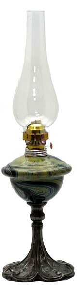 Sklárna Častolovice - Petrolejová lampa s cínovou nohou - duhová