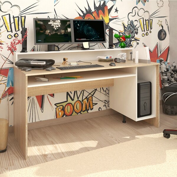 KONDELA PC stůl/herní stůl, dub sonoma/bílá, TEZRO NEW