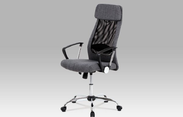Kancelářská židle, houpací mech., šedá látka + černá MESH, kovový kříž