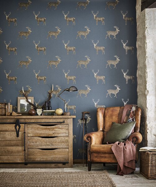 Sanderson Evesham Deer Odstín tapety: Indigo