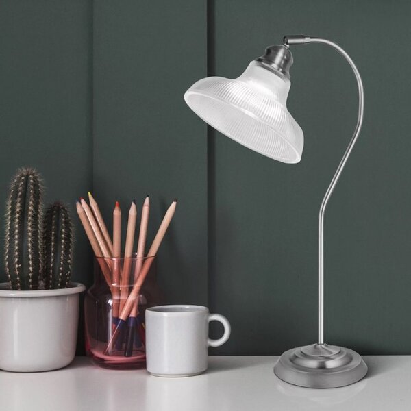 Searchlight EU7180SS Stylová stolní lampa BISTRO žebrované sklo