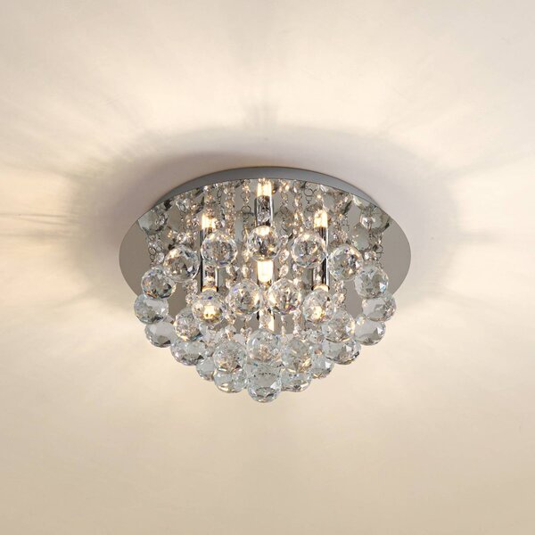 Lindby Stropní svítidlo Antonino, 4 světla, chrom, křišťál, 35 cm, stmívatelný, Chrom / stříbro, Obývací pokoj / jídelna, Křišťál, Moderní