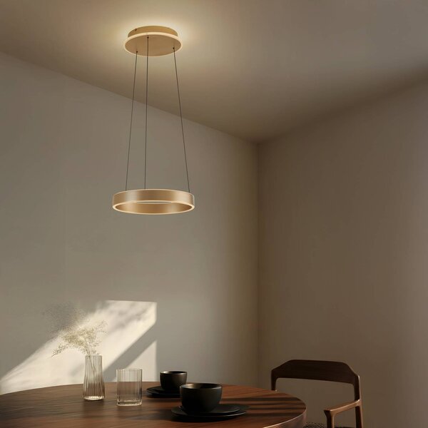 Lucande LED závěsné světlo Tindra, Ø 40 cm, zlaté, stmívatelné, stmívatelný, Mosaz / zlato, Obývací pokoj / jídelna, kov, Moderní