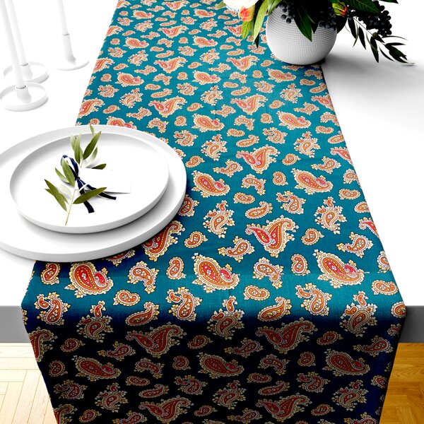 Ervi bavlněný běhoun na stůl - turecké okurky na smaragdovém - Erviplas