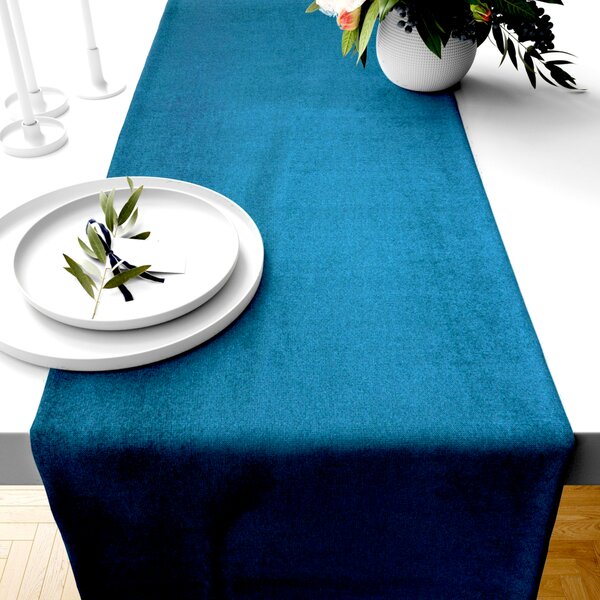Ervi dekorační sametový běhoun na stůl Rasel modrý - Erviplas